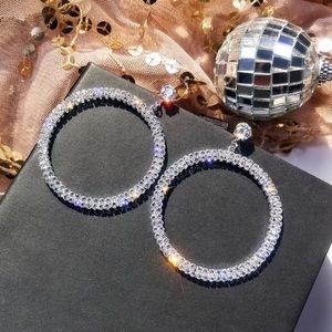 Two row crystal hoop dangle drop earrings